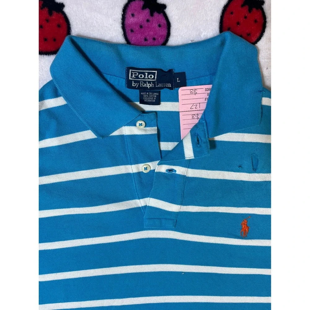 Polo Ralph Lauren Mens Blue White Striped Short Sleeve Cotton Polo Shirt